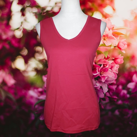 Basic Editions 100% Cotton Pink Raspberry Be Promo V-Neck Tank NWT - Picture 1 of 6